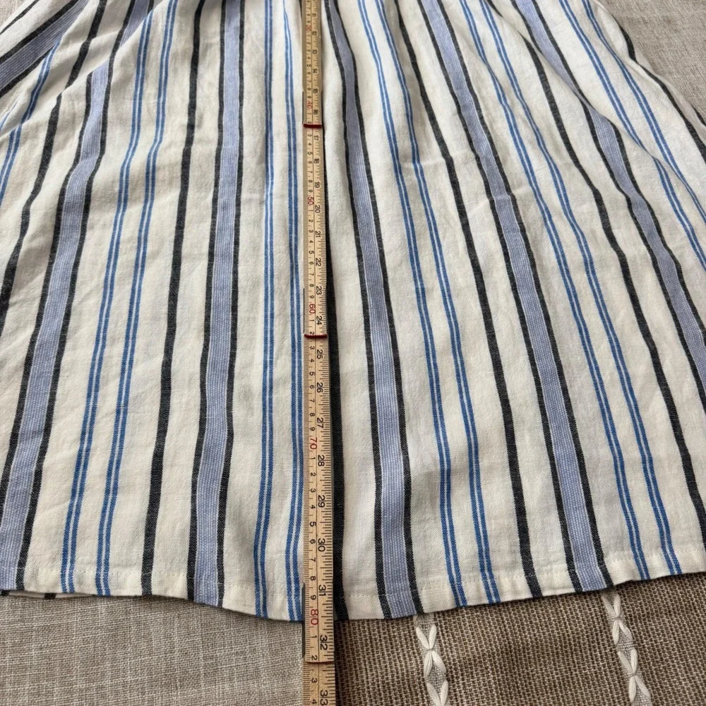 A New Day Striped Paperbag Waist Midi Skirt Blue White‎ Linen Blend XS